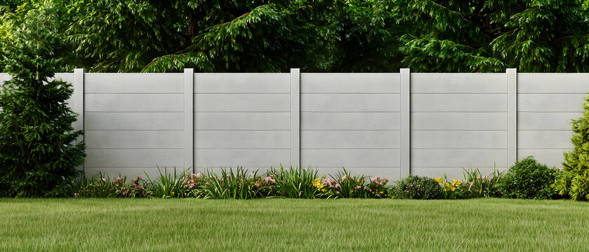 Light Gray Panel Fence In Backyard Garden