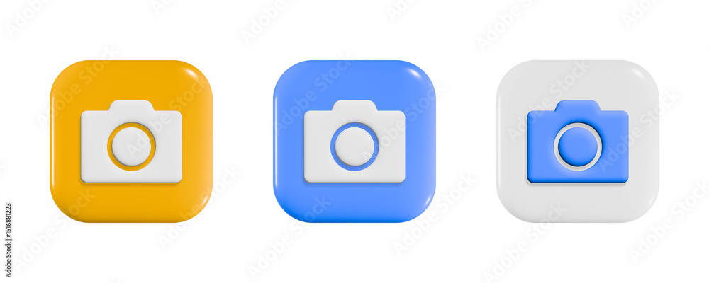 Poster 3d camera icon on cube three color isolated on transparent background