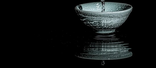 Water pouring into a bowl, reflecting on dark surface