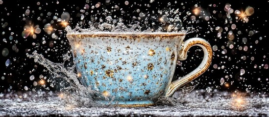 Water splash on a vintage-style teacup