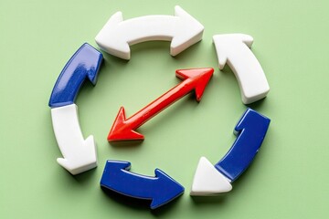 Circular arrows, red arrow stands out