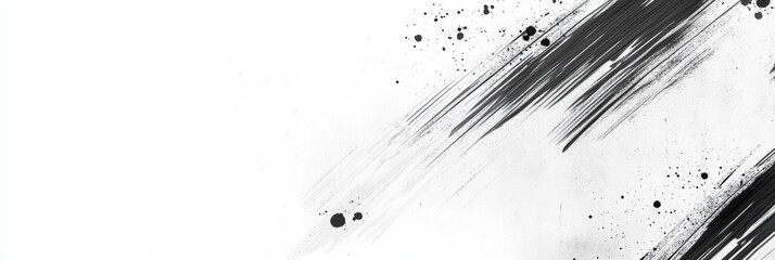 Abstract ink blots and brush strokes on white background