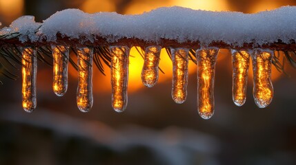 Icicles reflecting golden sunset