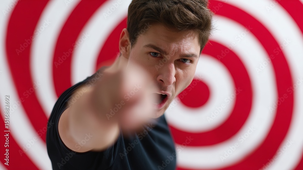 Poster a man expresses intense emotion while pointing directly at the viewer. the photo features bold red a