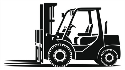 Vector Silhouette of a Forklift for Industrial Use/A clean, simple, black silhouette of a forklift against a white background.