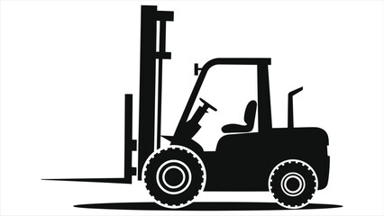 Simple black vector silhouette of a forklift/Clean, bold silhouette of a forklift against a plain background.