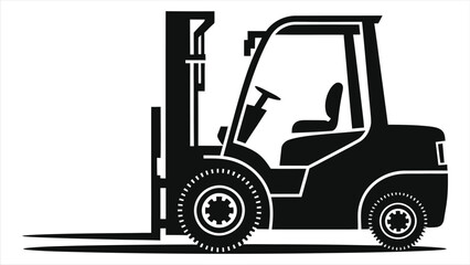 Simple Black Vector Silhouette of a Forklift Truck/A clean, minimalist silhouette of a forklift truck.