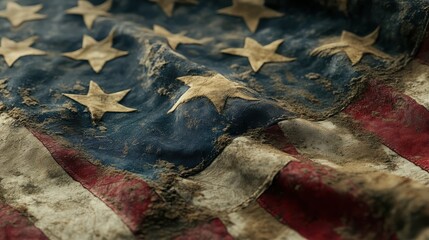 Fototapeta premium Weathered american flag evokes history, pride, and national spirit, perfect for independence day or patriotic projects