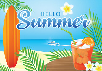 HELLO SUMMER 4.. Vector illustration.