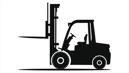 Simple black vector silhouette of a forklift/A clean, simple silhouette of a forklift, perfect for use in presentations, illustrations, or design projects related to logistics, industry..