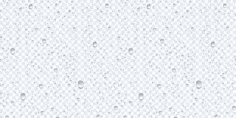 Water rain or shower drops seamless border isolated on transparent background. Realistic pure droplets condensed texture. Vector clear vapor bubbles on window glass surface