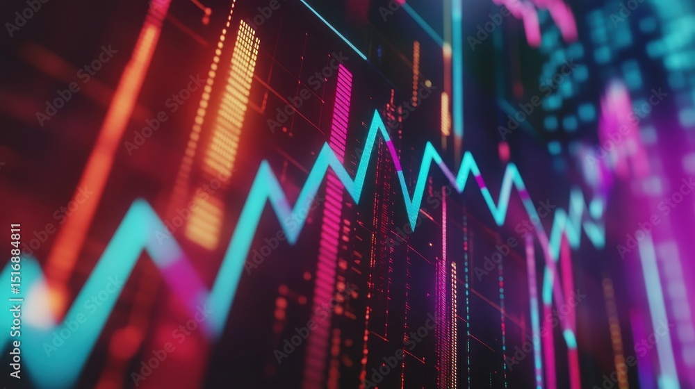 Aufkleber two curved arrows pointing upward symbolize tariff changes with financial chart background showing m