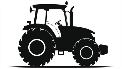 Vector Silhouette of a Farm Tractor/A clean, bold silhouette of a farm tractor against a neutral background.