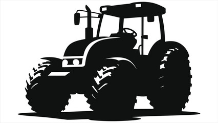 Simple black vector silhouette of a powerful farm tractor./A clean, bold silhouette of a modern farm tractor. © Tanver