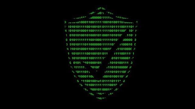 video animation shield and checkmark designed with binary code system number, in antivirus or cybersecurity concept, on a transparent background with alpha channel at zero