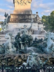 Monument aux Girondins in Bordeaux. Ornate fountain adorned with intricate bronze sculptures...