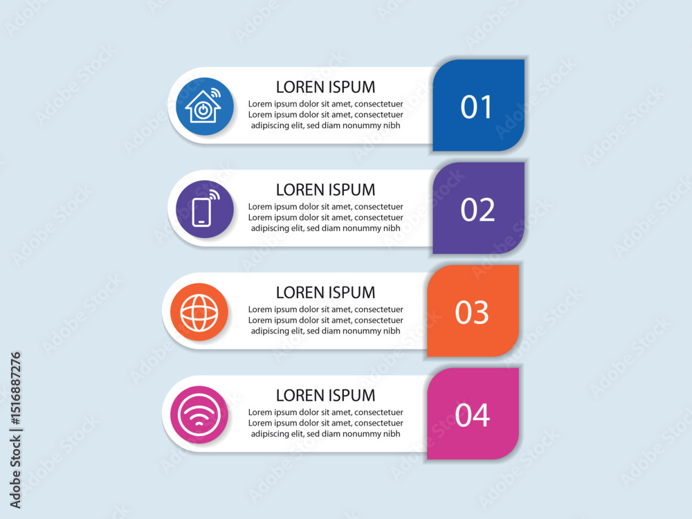 Poster 4 steps business data visualization timeline process infographic template design with icons.