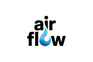 Air Flow Logo with Blue Water Drop Vector Design