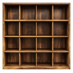 Empty wooden cube shelf unit isolated on white background