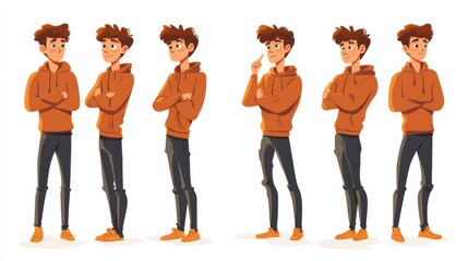 Obraz premium Smart young man, student thinking, understands problem and finds successful solution, vector cartoon characters isolated. Young man character solution and thinking illustration illustration , no logo