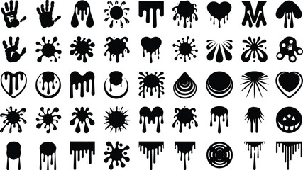 Dripping Ink Splatter Silhouette Vector Set, Trendy brush stroke illustration , Paint brush stroke isolated on background. watercolor design, dirty texture