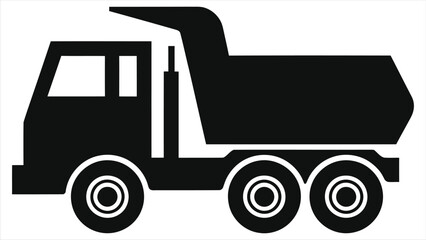 Vector silhouette of a dump truck./A clean, vector graphic of a dump truck in a simple black silhouette against a white  background.
