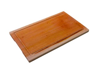 Mahogany wooden box cutting board isolated on white background.