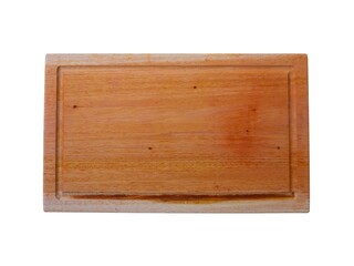 Mahogany wooden box cutting board isolated on white background.