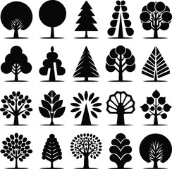 stylized Cartoon Trees Icons set, Vector Illustration