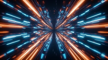 Futuristic tunnel with vibrant light streaks