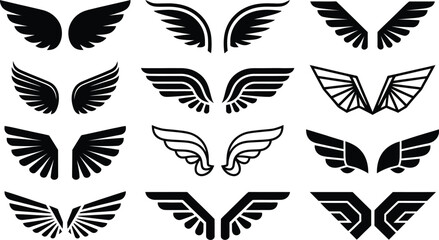 wings icon vector set,  Design elements for logo, isolated on white background