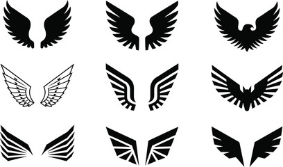 wings icon vector set,  Design elements for logo, isolated on white background