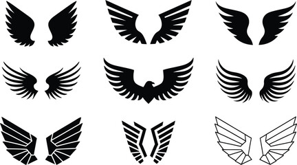 wings icon vector set,  Design elements for logo, isolated on white background