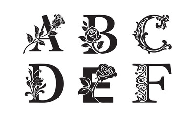 Elegant floral letters abcdef monogram design