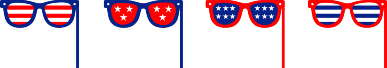 4th july Independence Day  icons collection .Red, blue sunglasses for 4th of July .Fourth of July elements .United States of America celebration bundle set. USA flag .