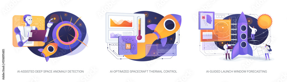 Poster ai tools for space missions abstract concept vector illustrations.