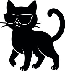 Stylized Black Cat Wearing Sunglasses in Minimalistic Illustration Art Form.