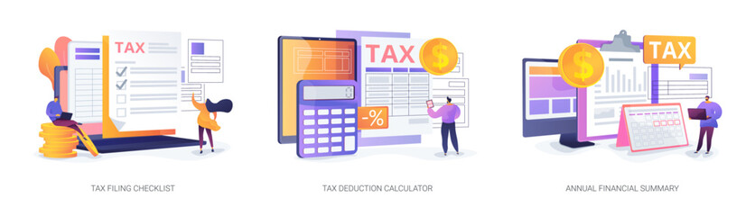 Obraz premium Tax Filing and Deduction Tools abstract concept vector illustrations.