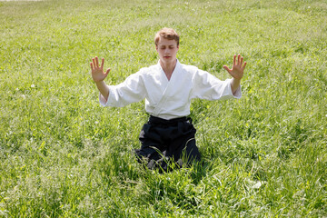 Close up Portrait of young Taekwondo man exercise