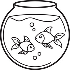 Gold fish swimming fishbowl line art file 2 