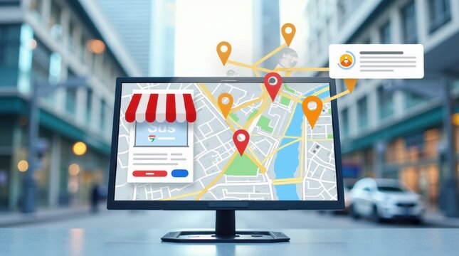 Local SEO Optimization for Businesses with Marketers Enhancing Google My Business Listings Using AI in a Modern Urban Setting