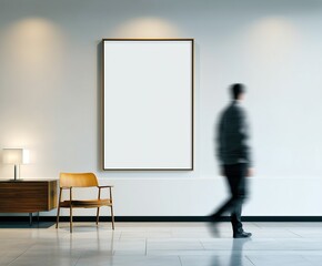 Minimalist blank canvas frame on a clean wall. Perfect mockup for artwork, poster designs, interior scenes, or product presentation.