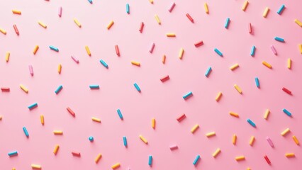 trendy pattern of colorful sprinkles for background of design banner, poster, flyer, card, postcard, cover, brochure over pink