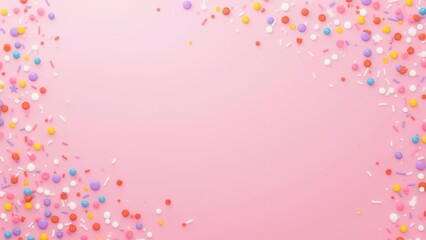 trendy pattern of colorful sprinkles for background of design banner, poster, flyer, card, postcard, cover, brochure over pink
