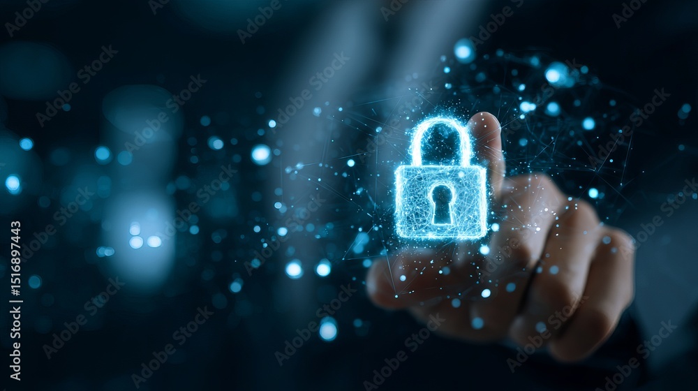 Poster digital security network cyber protection abstract padlock blue technology data privacy secure inter