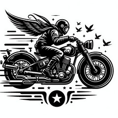 An illustration-style image depicting a modern motorcycle company logo, with a focus on geometric shapes and flowing lines that suggest movement and innovation.