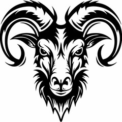 Ram head vector illustration tribal tattoo design animal graphic art horned beast mountain goat drawing black and white