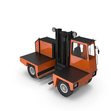 Side loader forklift truck isolated on transparent background