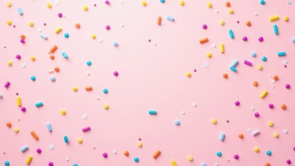trendy pattern of colorful sprinkles for background of design banner, poster, flyer, card, postcard, cover, brochure over pink
