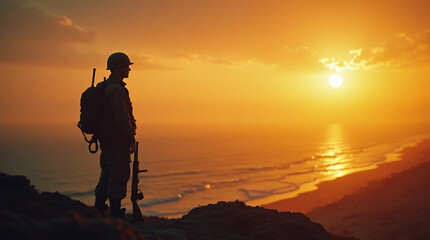 WWII Soldier Silhouette at Sunrise – Symbol of D-Day